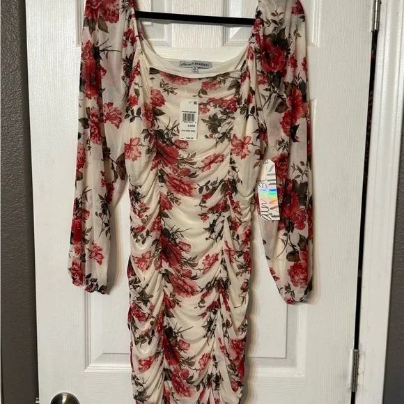 Almost Famous Dresses | Nwt Almost Famous Red And Cream Floral Mesh Ruched Bodycon Dress Sz Xl | Color: Cream/Red | Size: Xl | Yolandastanl703's Almost Famous Dresses | Nwt Almost Famous Red And Cream Floral Mesh Ruched Bodycon Dress Sz Xl | Color: Cream/Red | Size: Xl | Yolandastanl703's